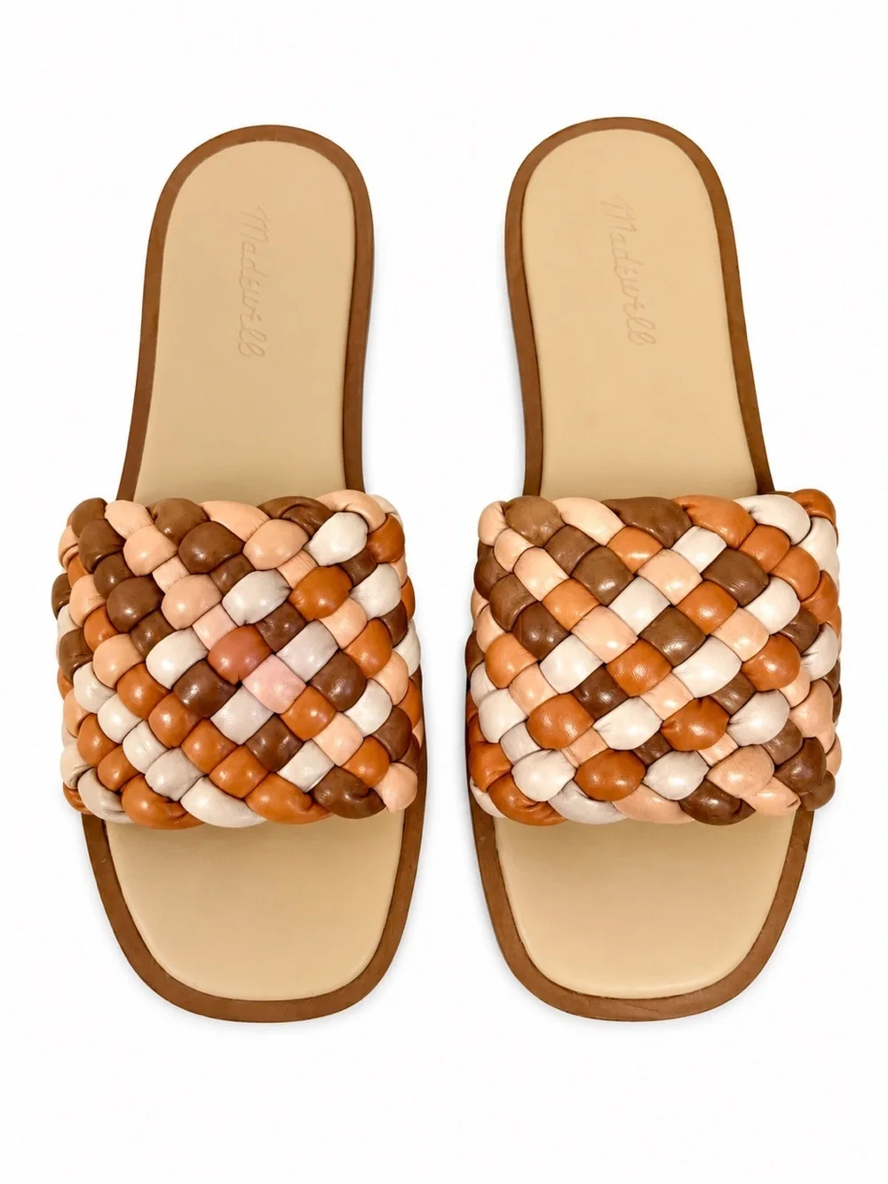 Madewell Suzi Slide Sandals multi-woven leather square toe cushioned footbed 7.5